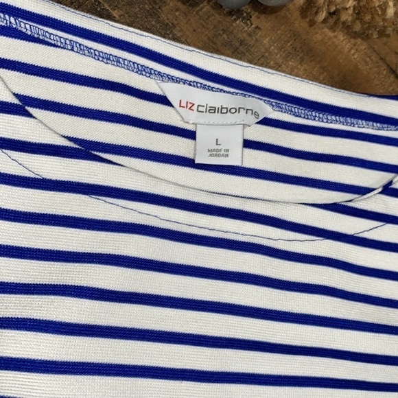 Liz Claiborne blouse sash‎ waist coastal granny striped nautical - Picture 3 of 6